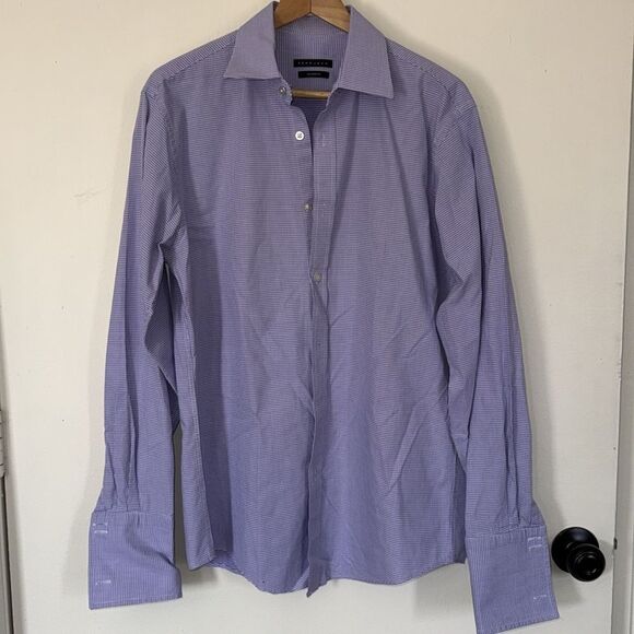 Sean‎ John Men's Tailored Fit Checkered Dress Shirt 16 Blue - Picture 6 of 9